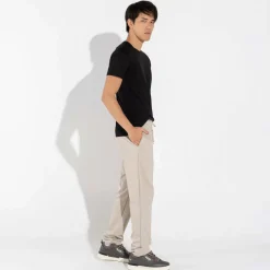 Calças | Calças E Bermudas>Basico.com Calça Reta Amarração Masculina - Bege Aveia