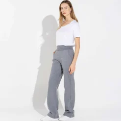 Moletons | Moletons>Basico.com Calça Reta Moletom Flanelado Feminina - Mescla Escuro