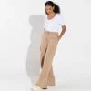 Moletons | Moletons>Basico.com Calça Wide Leg Moletom Flanelado Feminina - Bege Camel