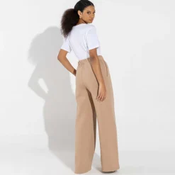Moletons | Moletons>Basico.com Calça Wide Leg Moletom Flanelado Feminina - Bege Camel