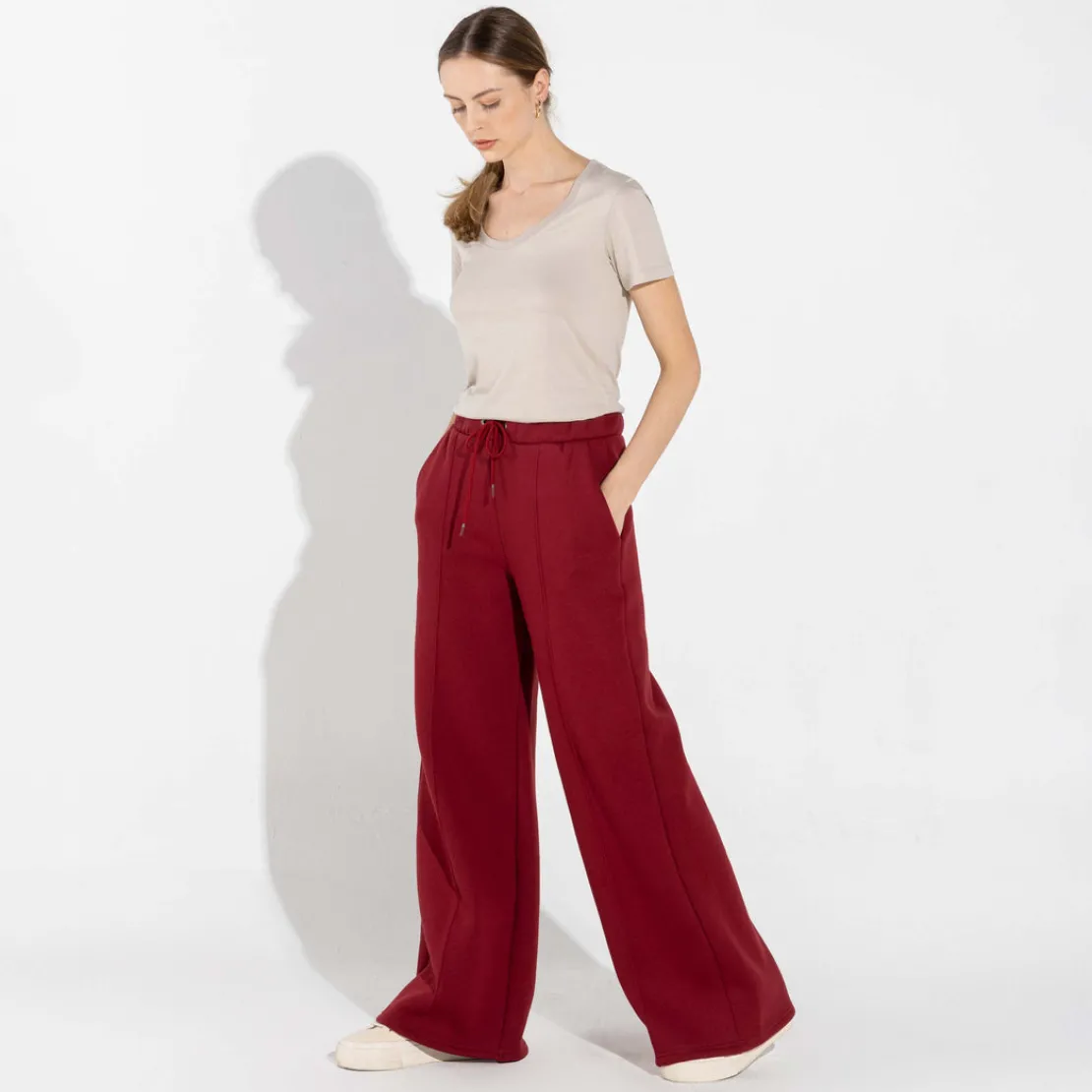 Moletons | Moletons>Basico.com Calça Wide Leg Moletom Flanelado Feminina - Vermelho Escarlate