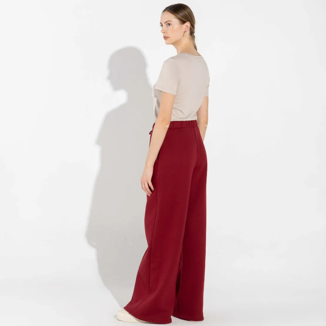 Moletons | Moletons>Basico.com Calça Wide Leg Moletom Flanelado Feminina - Vermelho Escarlate