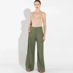Calças | Linho>Basico.com Calça Wide Linho Feminina - Verde Militar