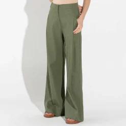 Calças | Linho>Basico.com Calça Wide Linho Feminina - Verde Militar