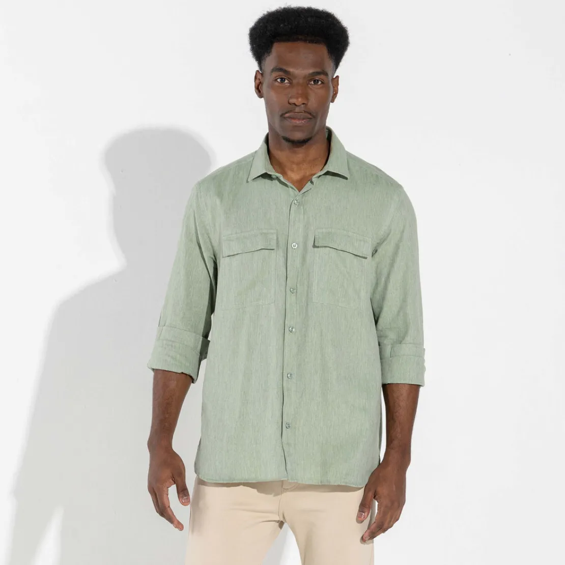 Camisas | Camisas>Basico.com Camisa Algodão Flamê Bolsos - Verde Menta