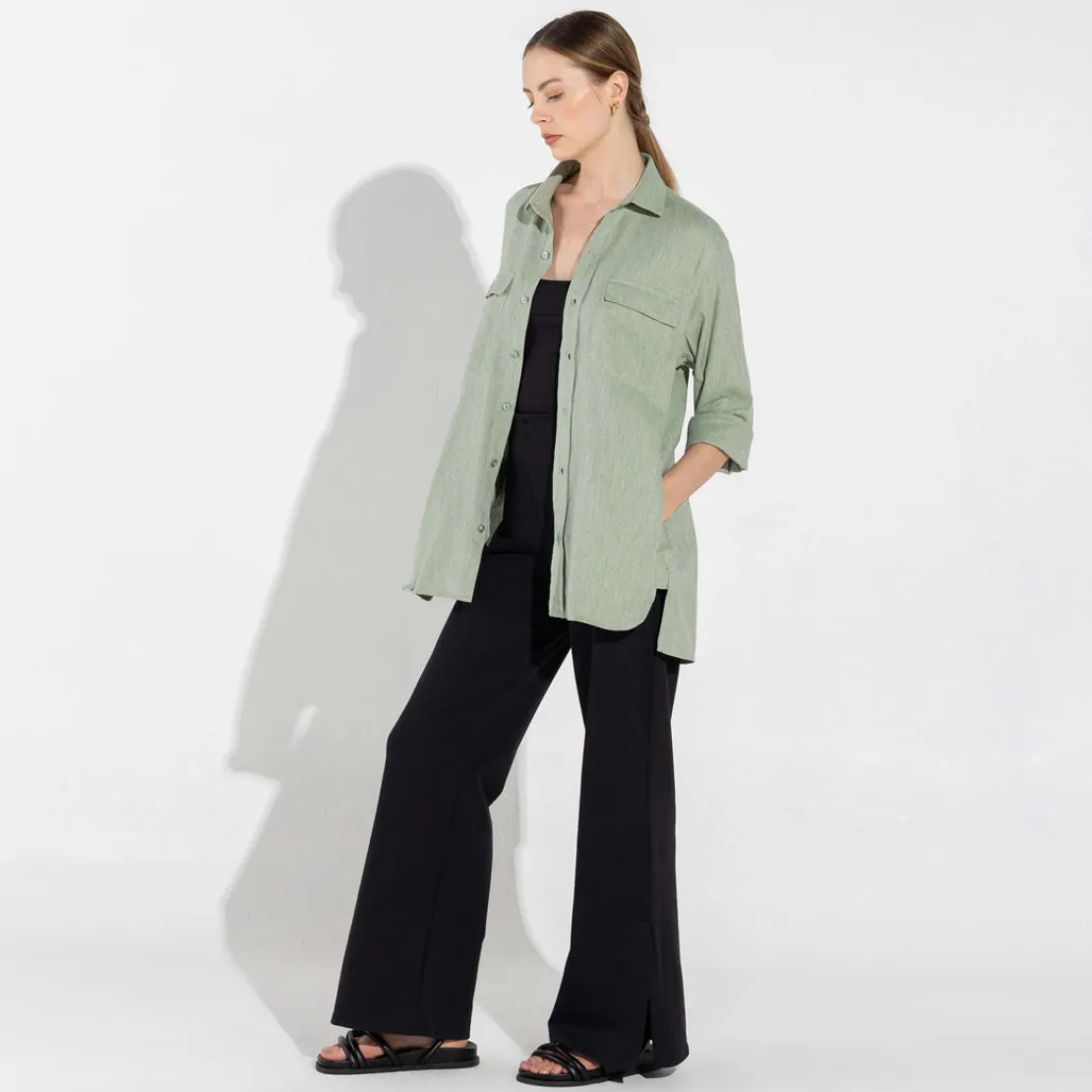 Camisas | Camisas>Basico.com Camisa Algodão Flamê Bolsos - Verde Menta
