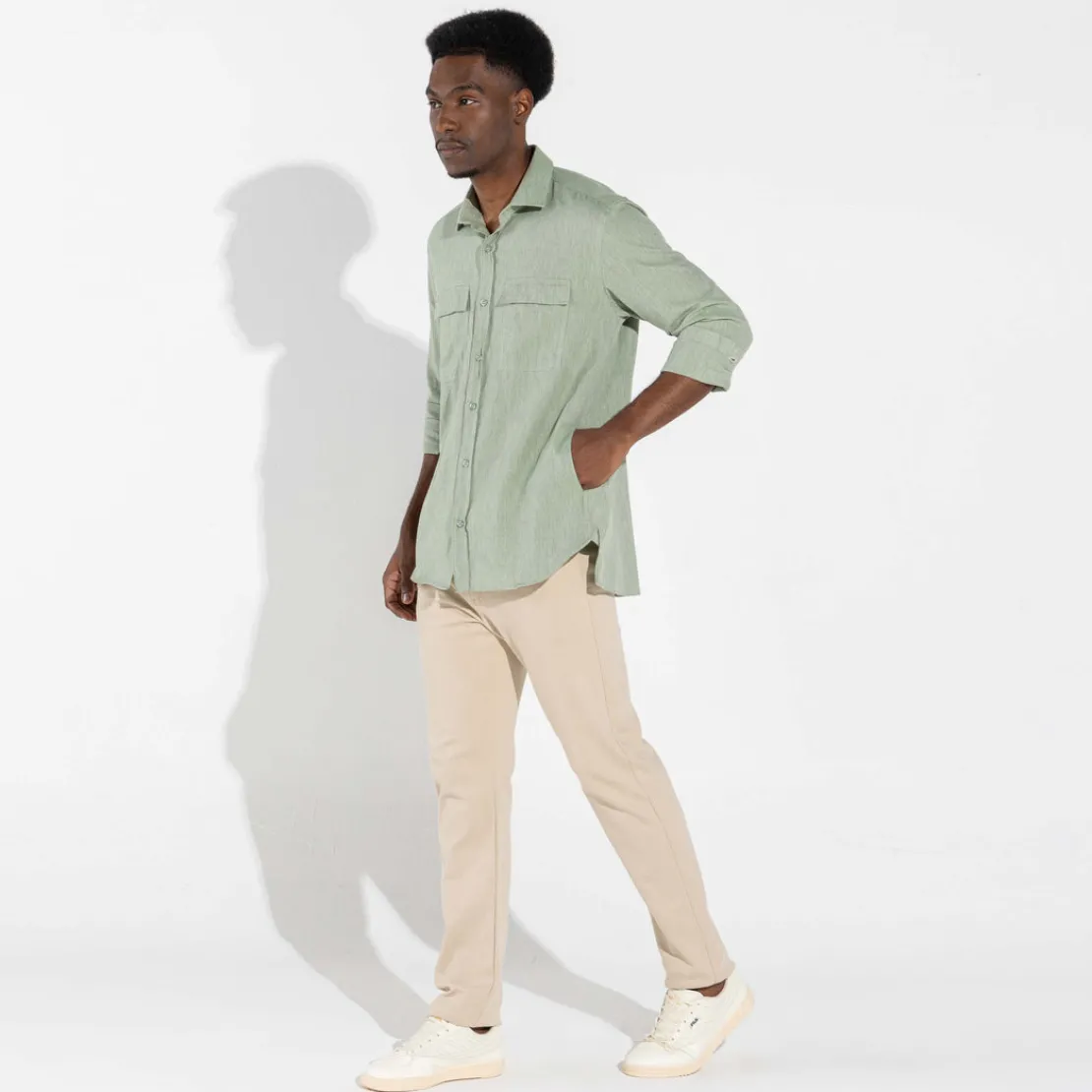 Camisas | Camisas>Basico.com Camisa Algodão Flamê Bolsos - Verde Menta