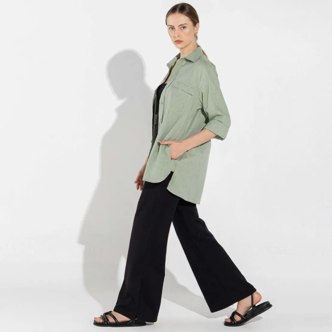 Camisas | Camisas>Basico.com Camisa Algodão Flamê Bolsos - Verde Menta