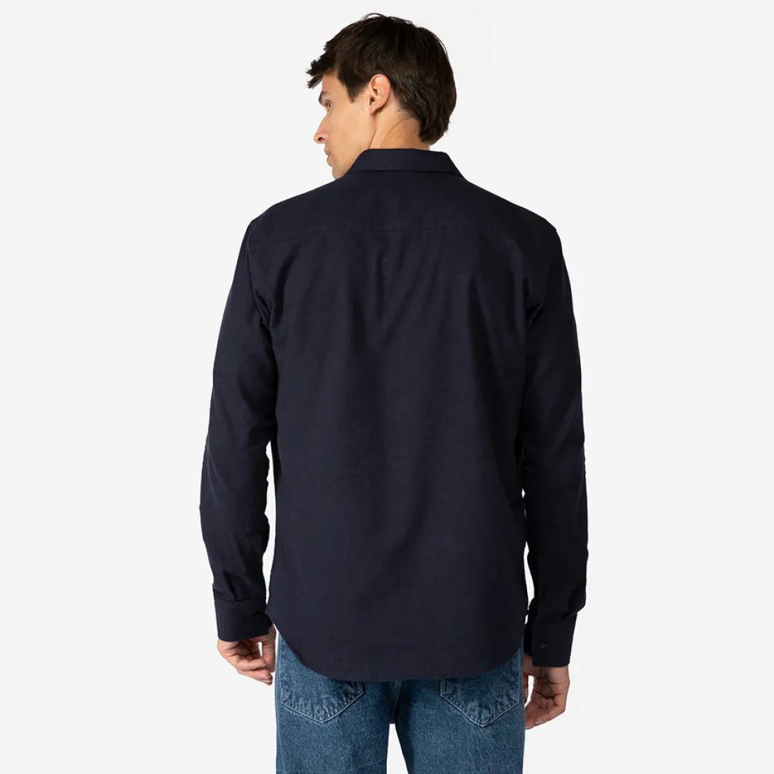Camisas>Basico.com Camisa Algodão Flanelado 2 Bolsos Masculina - Azul Marinho