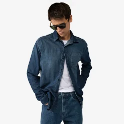 Camisas | Jeans>Basico.com Camisa Jeans Unissex - Azul Jeans Médio