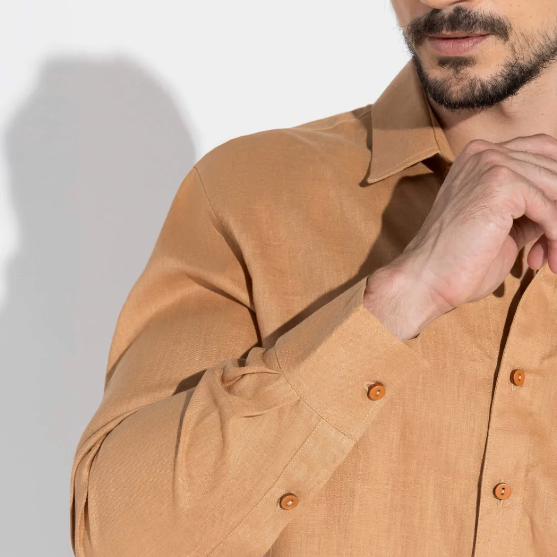 Camisas | Camisas>Basico.com Camisa Linho Manga Longa - Ocre