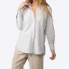 Camisas>Basico.com Camisa Listras Ampla Feminina - Listrado Branco Bege