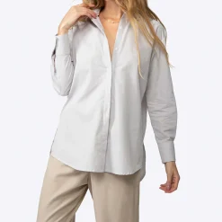 Camisas>Basico.com Camisa Listras Ampla Feminina - Listrado Branco Bege