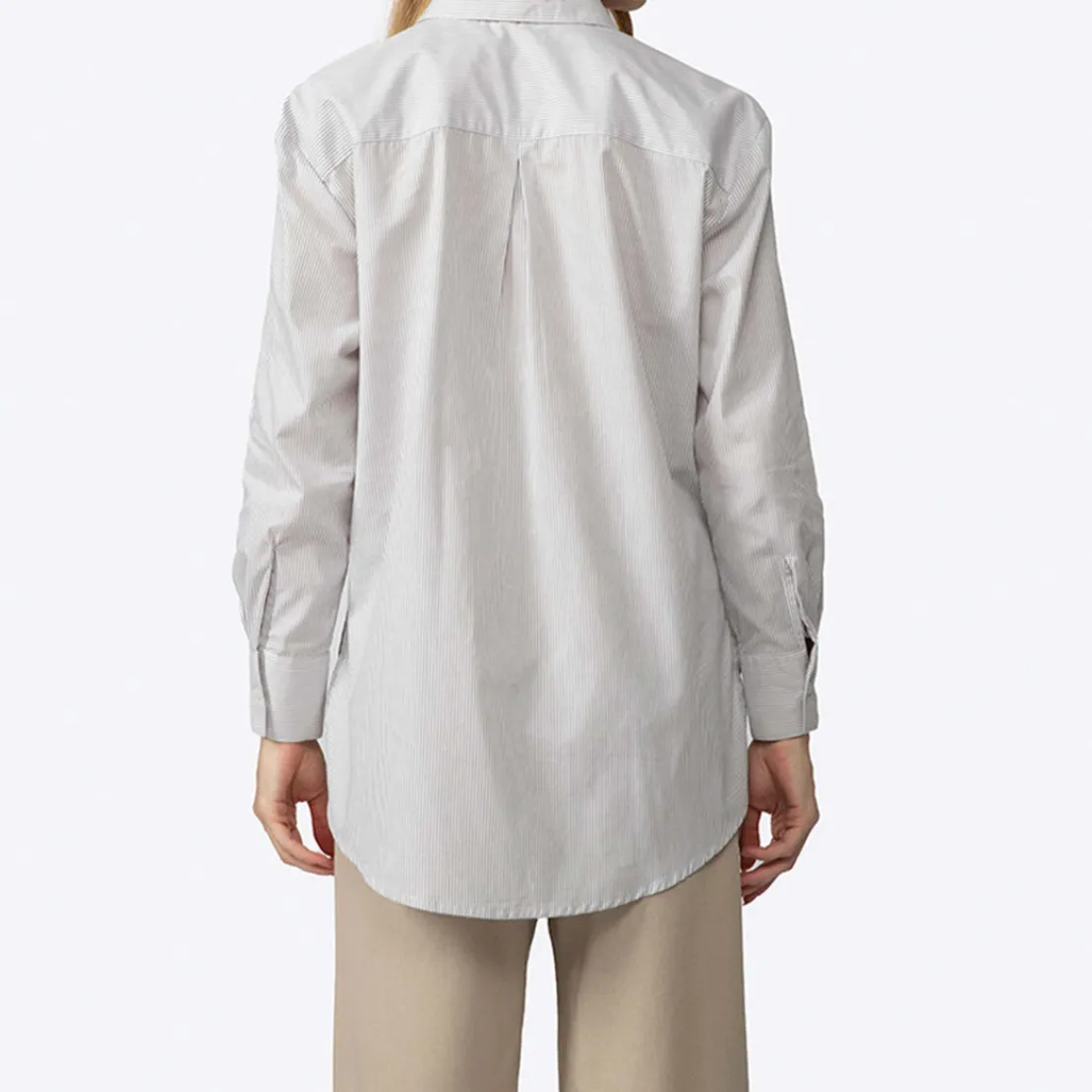 Camisas>Basico.com Camisa Listras Ampla Feminina - Listrado Branco Bege