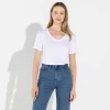 Camisetas>Basico.com Camiseta Algodão Premium Gola U Feminina | Everyday Collection - Branc