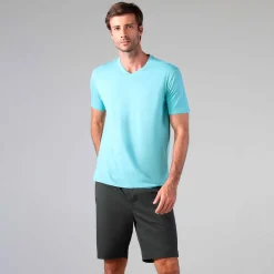 Camisetas>Basico.com Camiseta Algodão Premium Gola V Masculina | Everyday Collection - Azul