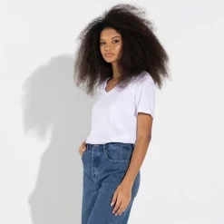 Camisetas>Basico.com Camiseta Algodão Premium Gola V Feminina | Everyday Collection - Branc