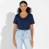 Camisetas>Basico.com Camiseta Algodão Premium Gola U Feminina | Everyday Collection - Azul