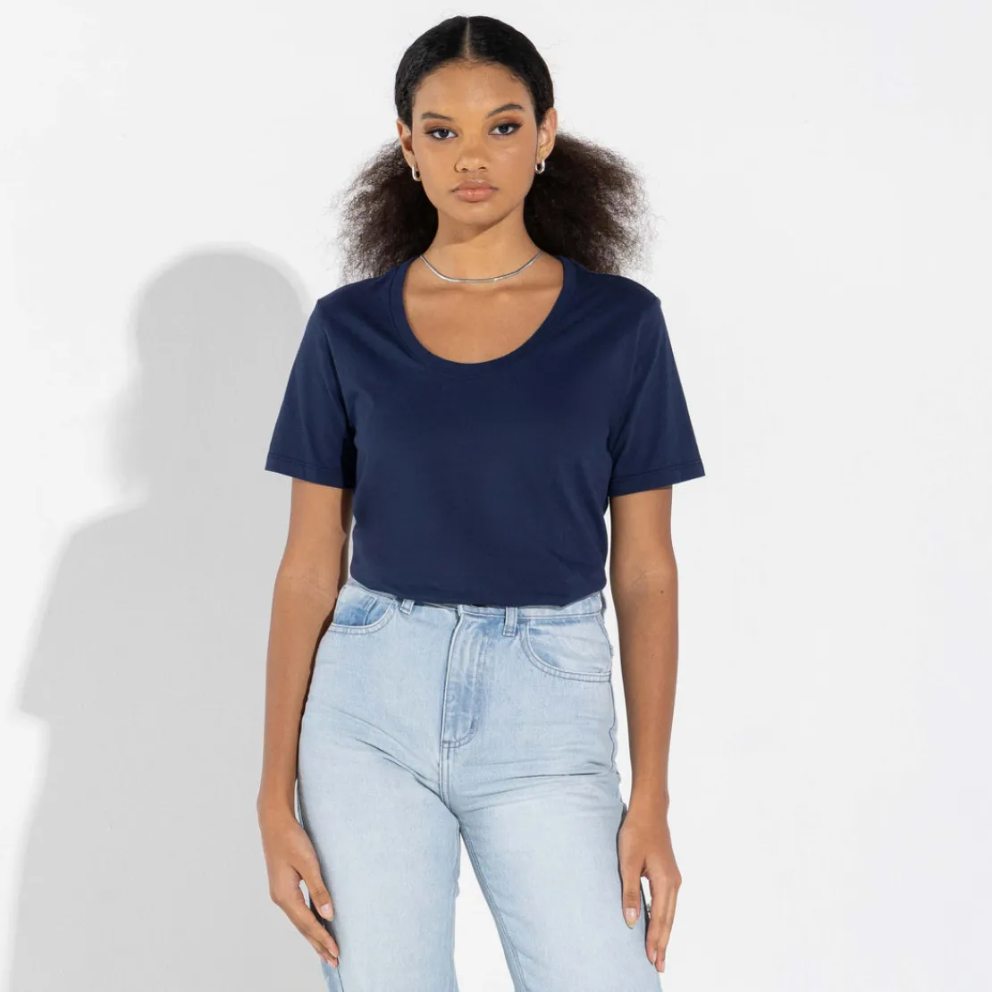 Camisetas>Basico.com Camiseta Algodão Premium Gola U Feminina | Everyday Collection - Azul