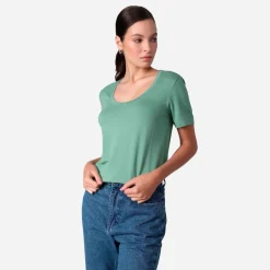 Camisetas>Basico.com Camiseta Algodão Premium Gola U Feminina | Everyday Collection - Verde