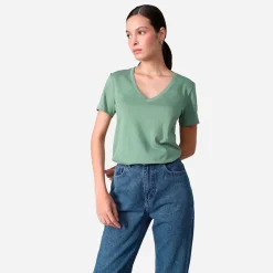 Camisetas>Basico.com Camiseta Algodão Premium Gola V Feminina | Everyday Collection - Verde