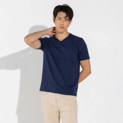 Camisetas>Basico.com Camiseta Algodão Premium Gola V Masculina | Everyday Collection - Azul