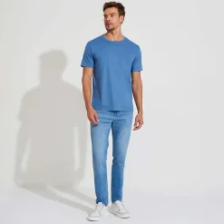 Camisetas>Basico.com Camiseta Algodão Premium Masculina | Everyday Collection - Azul Aviado