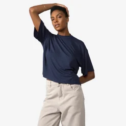 Camisetas>Basico.com Camiseta Boxy Feminina | Travel T-Shirt Modal - Azul Marinho