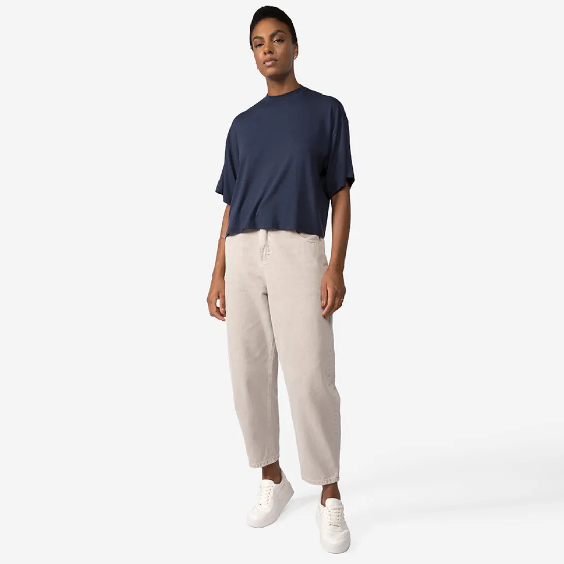 Camisetas>Basico.com Camiseta Boxy Feminina | Travel T-Shirt Modal - Azul Marinho
