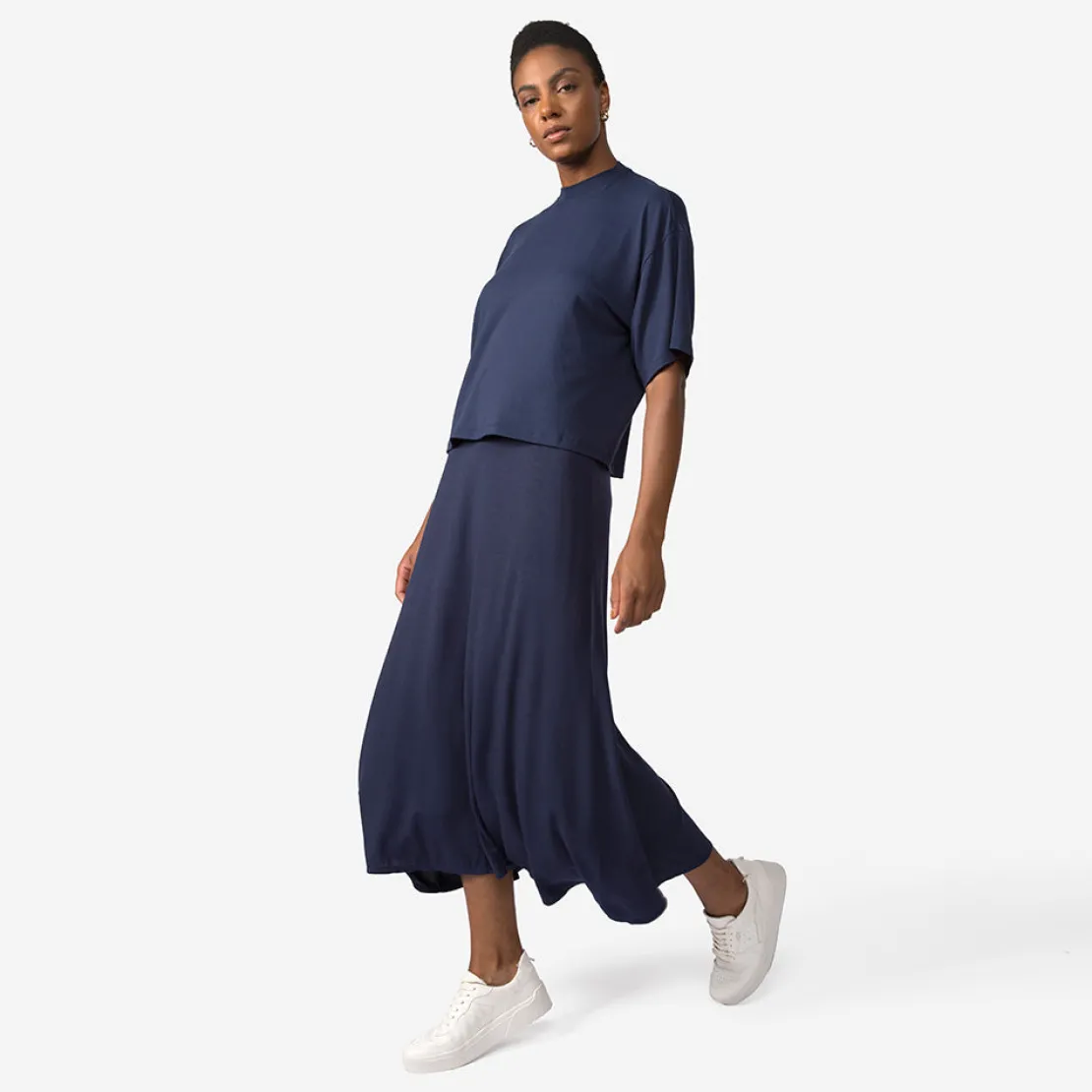 Camisetas>Basico.com Camiseta Boxy Feminina | Travel T-Shirt Modal - Azul Marinho
