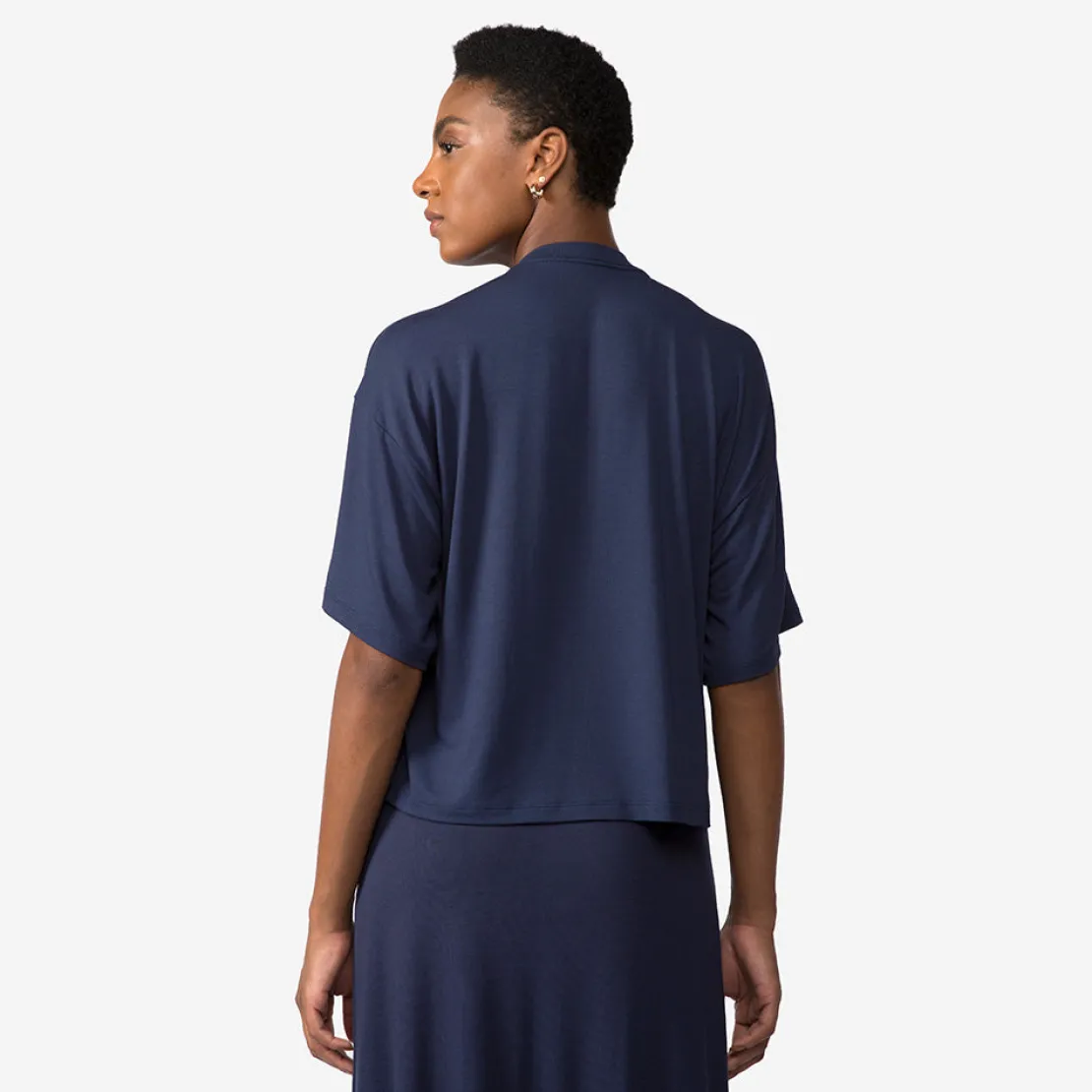 Camisetas>Basico.com Camiseta Boxy Feminina | Travel T-Shirt Modal - Azul Marinho