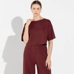 Camisetas | Camisetas>Basico.com Camiseta Dense Viscose Pregas Feminina - Bordô