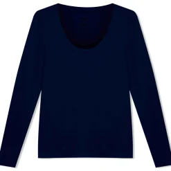 Camisetas>Basico.com Camiseta Modal Gola U Manga Longa Feminina | Travel Collection - Azul