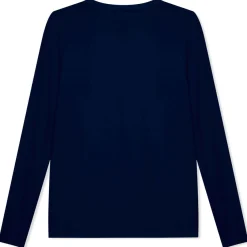 Camisetas>Basico.com Camiseta Modal Gola U Manga Longa Feminina | Travel Collection - Azul