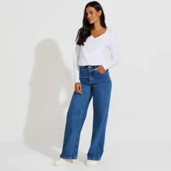 Algodão Pima | Camisetas>Basico.com Camiseta Perfeita Pima Manga Longa Gola V Feminina - Branco