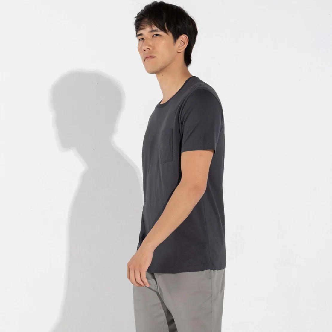 Camisetas | Algodão Pima>Basico.com Camiseta Pima Bolso Masculina | Life Collection - Cinza Escuro