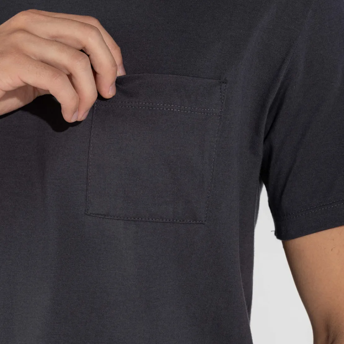 Camisetas | Algodão Pima>Basico.com Camiseta Pima Bolso Masculina | Life Collection - Cinza Escuro