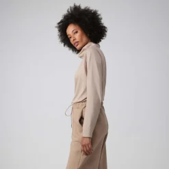 Algodão Pima | Camisetas>Basico.com Camiseta Pima Gola Rolê Feminina | Life Collection - Bege Camel
