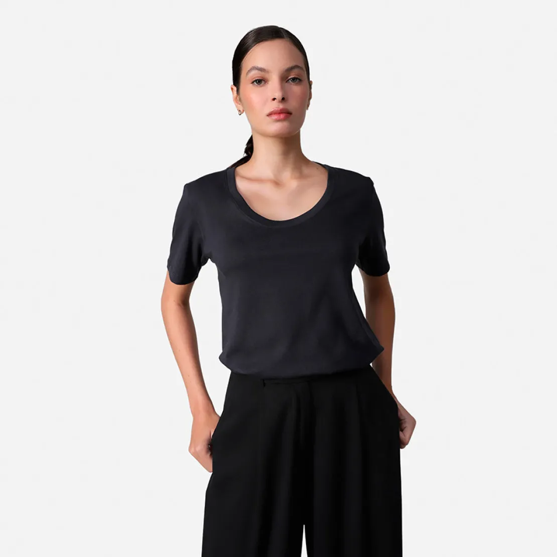 Algodão Pima | Camisetas>Basico.com Camiseta Pima Gola U Feminina | Life Collection - Cinza Escuro
