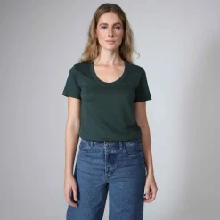 Algodão Pima | Camisetas>Basico.com Camiseta Pima Gola U Feminina | Life Collection - Verde Cedro