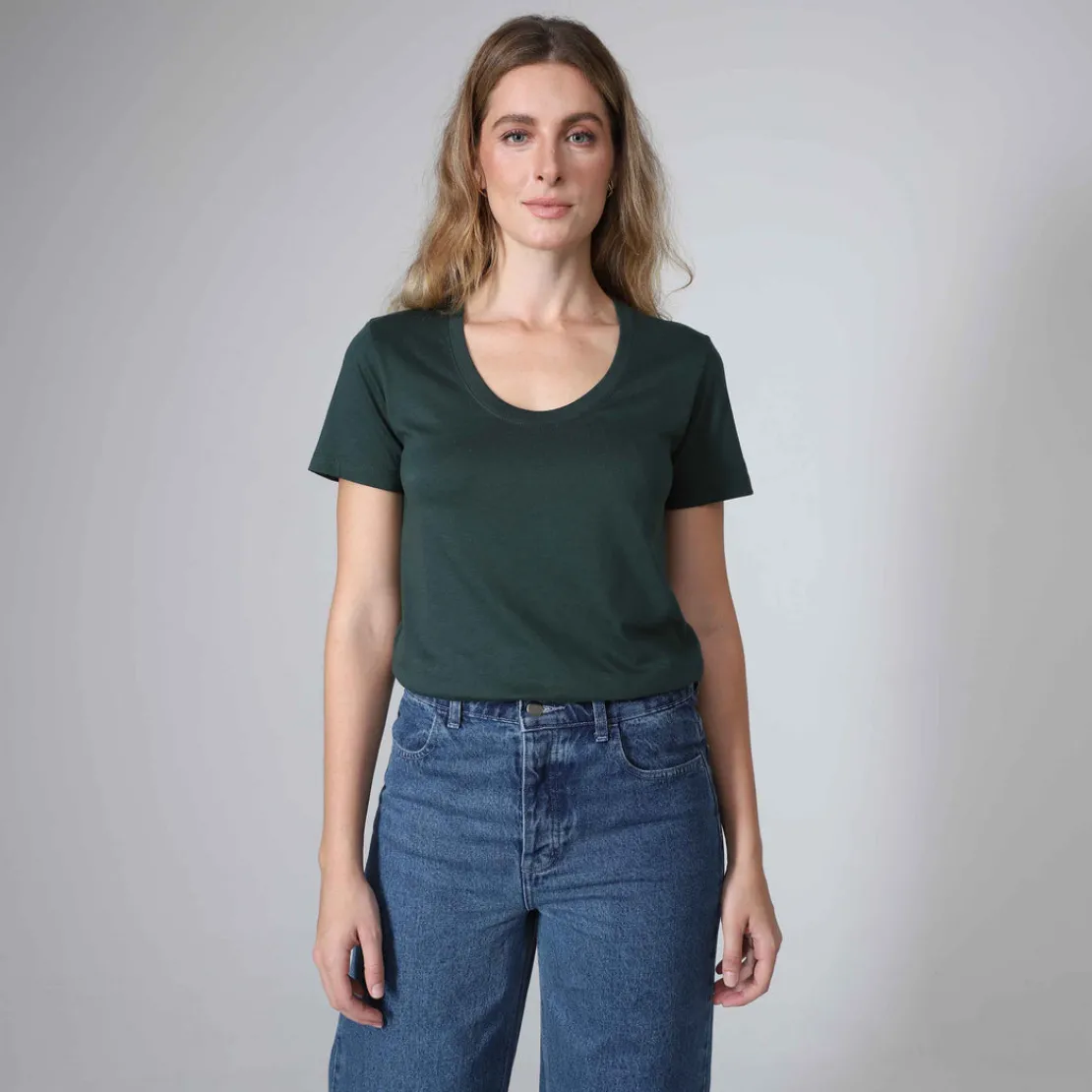 Algodão Pima | Camisetas>Basico.com Camiseta Pima Gola U Feminina | Life Collection - Verde Cedro