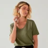 Algodão Pima | Camisetas>Basico.com Camiseta Pima Gola U Feminina | Life Collection - Verde Militar
