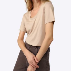Algodão Pima | Camisetas>Basico.com Camiseta Pima Gola U Feminina | Life Collection - Bege Camel