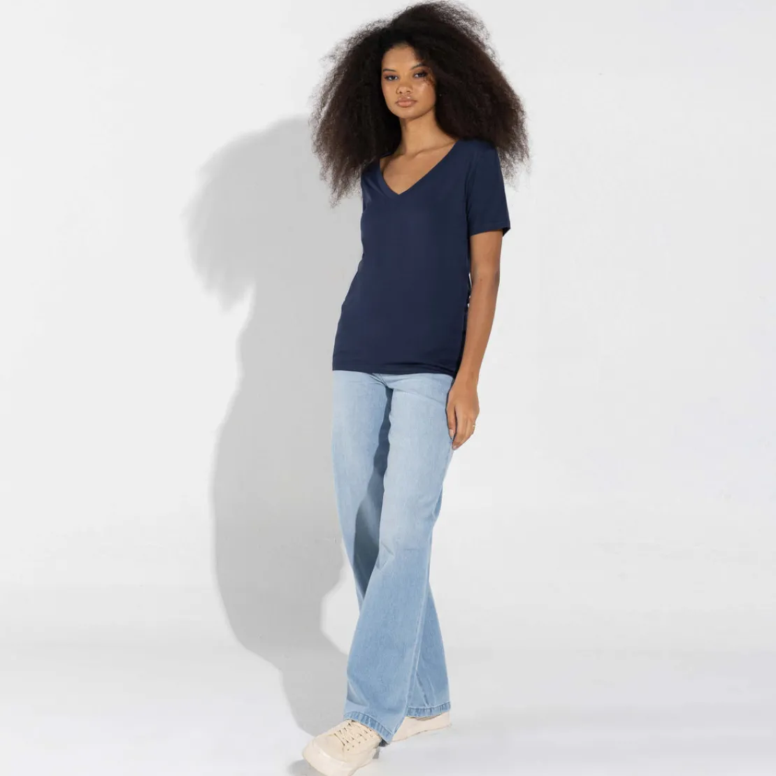 Algodão Pima | Camisetas>Basico.com Camiseta Pima Gola V Feminina | Life Collection - Azul Marinho