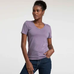 Algodão Pima | Camisetas>Basico.com Camiseta Pima Gola V Feminina | Life Collection - Roxo Ametista