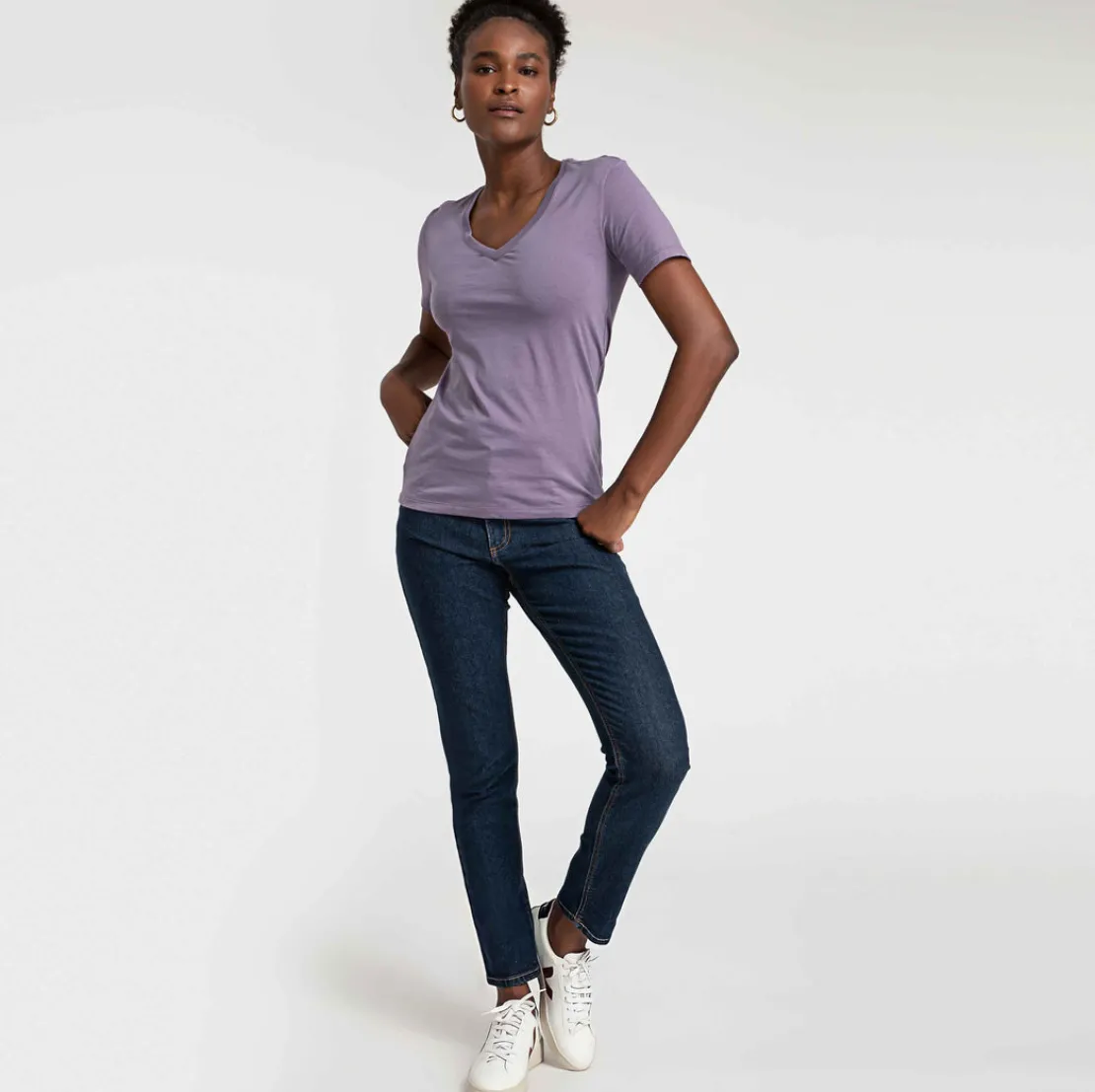 Algodão Pima | Camisetas>Basico.com Camiseta Pima Gola V Feminina | Life Collection - Roxo Ametista