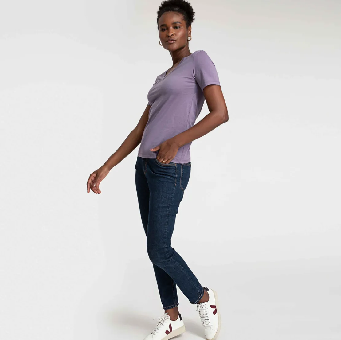 Algodão Pima | Camisetas>Basico.com Camiseta Pima Gola V Feminina | Life Collection - Roxo Ametista