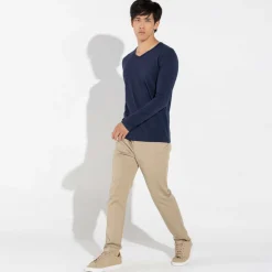 Algodão Pima | Camisetas>Basico.com Camiseta Pima Gola V Manga Longa Masculina | Life Collection - Azul Ma