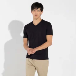 Algodão Pima | Camisetas>Basico.com Camiseta Pima Gola V Masculina | Life Collection - Preto