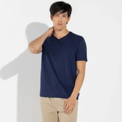 Algodão Pima | Camisetas>Basico.com Camiseta Pima Gola V Masculina | Life Collection - Azul Marinho